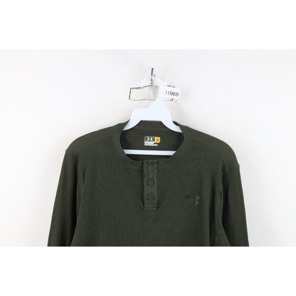 Under Armour Mens Medium Faded Thermal Waffle Knit Long Sleeve Henley T-Shirt - Picture 2 of 12